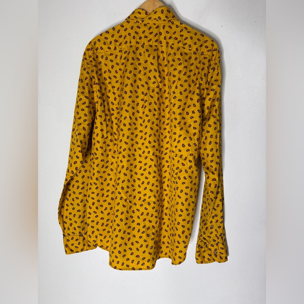 J Crew Slim‎ Secret Wash Cotton Collar Button Down Shirt Yellow Paisley Large - Picture 2 of 6